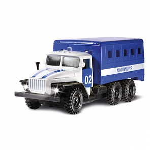 Машина металлическая инерционная Урал будка Полиция, свет и звук (Технопарк, CT-1054-CAB-Bsim)